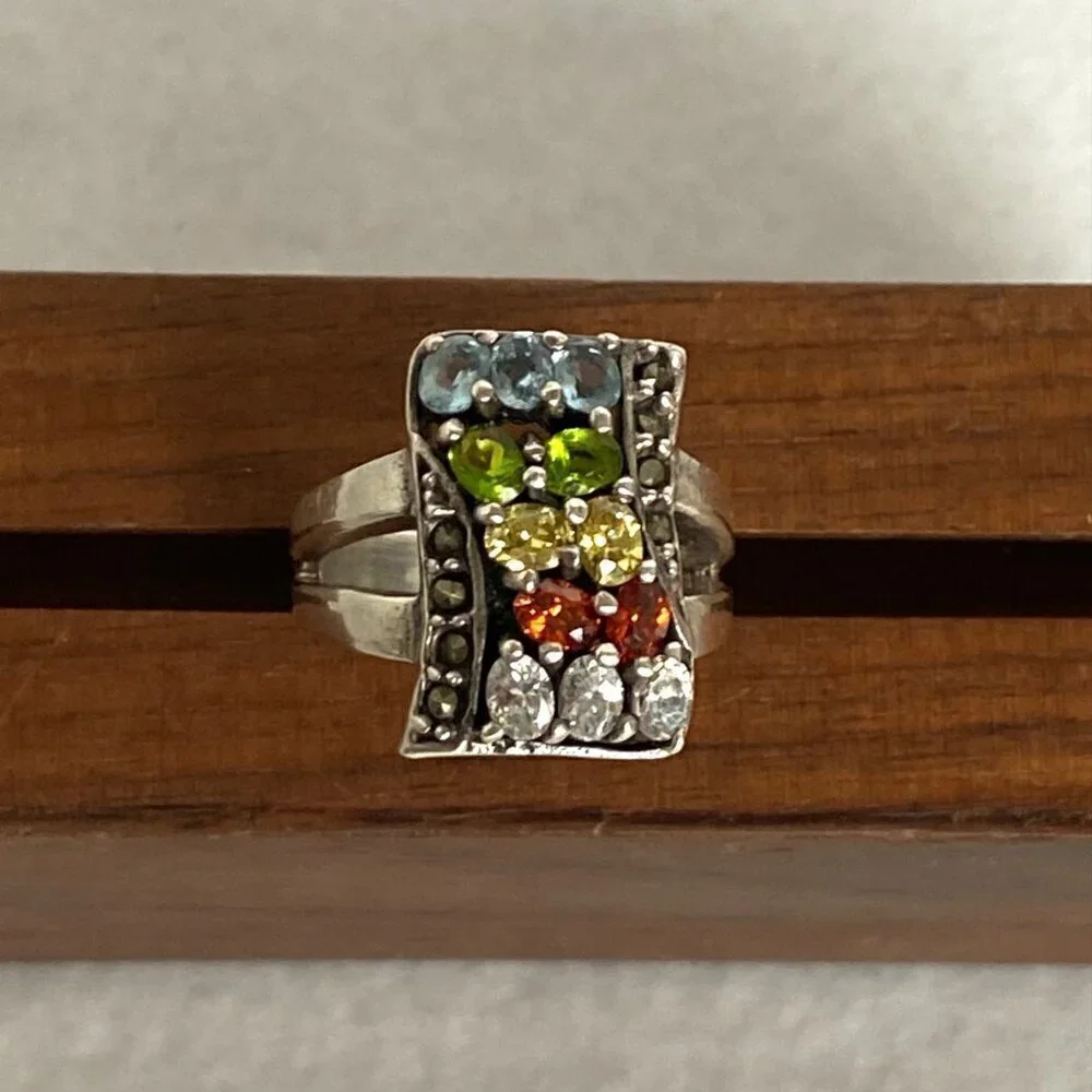 Sterling Silver 925 Multi Color Oval Cubic Zirconia CZ Ring Sz 7.75